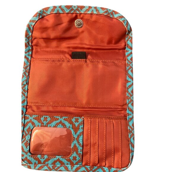 Kavu Trendy Geometric Print Wallet Blue Brown Trifold Zip Pocket ID Holder READ - Picture 6 of 8